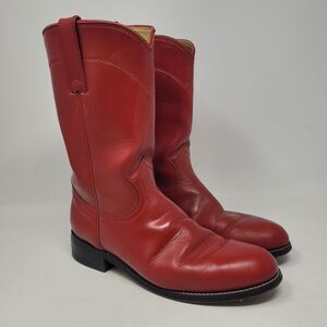 Justin Boots Womens 7C Red Leather Roper Western Cowboy 3055 Rodeo Festival